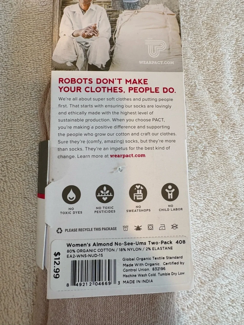SOLD Pact Nude No Show Socks 6 Pair Organic Cotton One Size NWT - Picture 4 of 4